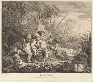 Kinder beim Angeln, ca. 1738 von Pierre Alexandre Aveline