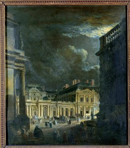 Der Place du Palais Royal in Paris bei Mondschein (Gemälde von Pierre Demachy, 18. Jahrhundert)