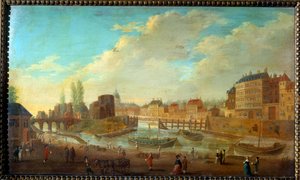Blick auf die Insel Louviers und die Spitze der Insel Saint-Louis. Ansichten des Hafens Saint-Paul. Gemälde von Pierre Demachy (1723-1807) 1780 Paris, Musée Carnavalet von Pierre Antoine Demachy