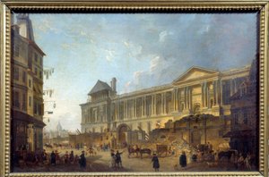 Ansicht der Kolonnade des Louvre Straßenszene mit Baustelle vor dem Palais du Louvre