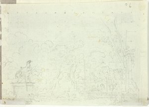 Ansicht des Parks von Versailles: Reiterstatue zwischen Bäumen