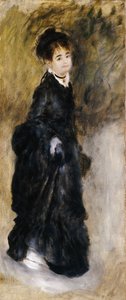Eine junge Frau, ganzfigur, hält ihren Rock hoch, 1877 von Pierre Auguste Renoir