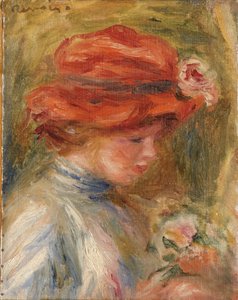 Junge Frau mit rotem Hut von Pierre Auguste Renoir