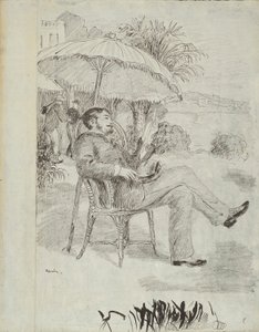 Auf der Terrasse eines Hotels in Bordighera: Der Maler Jean Martin überprüft seine Rechnung (Illustration für Edmond Renoirs „L’étiquette“) von Pierre Auguste Renoir