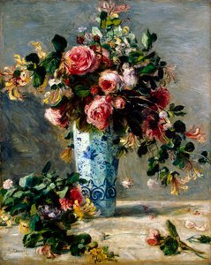 Rosen und Jasmin in einer Delfter Vase, 1880-1881 von Pierre Auguste Renoir