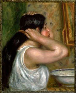 Die Toilette: Frau malt sich von Pierre Auguste Renoir