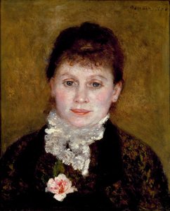 Frau mit weißem Kragen. Porträt einer Frau mit einer Rose von Pierre Auguste Renoir