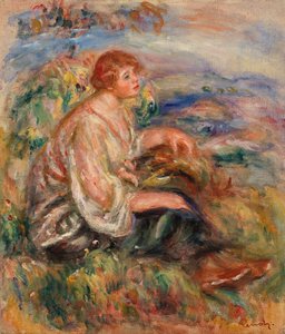 Frau in Tüllbluse und schwarzem Rock von Pierre Auguste Renoir