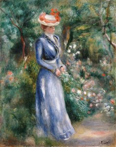 Frau in einem blauen Kleid im Garten von Saint-Cloud von Pierre Auguste Renoir