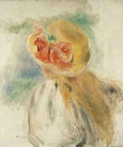 Junges Mädchen mit Blumen im Hut, ca. 1900-1905 von Pierre Auguste Renoir