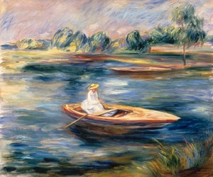 Junge Frau, die in einem Ruderboot sitzt von Pierre Auguste Renoir