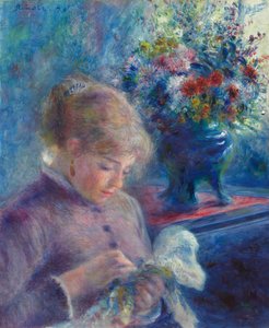 Junge Frau beim Nähen von Pierre Auguste Renoir