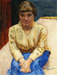 Mädchen sitzt, mit verschränkten Händen, ca. 1916