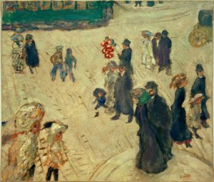 Le tramway vert (Personnages dans la rue au tramway vert) von Pierre Bonnard