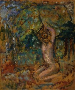 Kleiner Akt, Arme erhoben, in einer Landschaft, ca. 1907