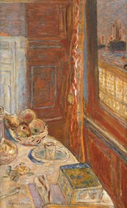 Stillleben mit Schiffen durch Fenster gesehen, ca. 1906