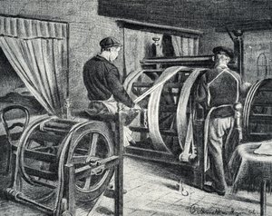 Seidenarbeit: das Abrollen der Seide (Gravur aus "Exkursion durch die Berufe" von Pierre Calmette) von Pierre Calmettes