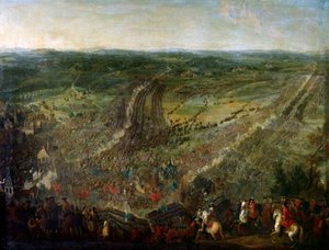 Krieg der Augsburger Liga: „Schlacht von Fleurus, gewonnen vom Marschall von Luxemburg gegen die Waffen einer Koalition der Vereinigten Provinzen, der Kaiserlichen, Spaniens und Großbritanniens, am 1.07.1690“ von Pierre Denis (attr.to) Martin