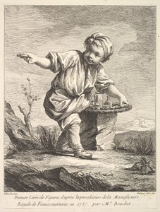 Frontispiz mit kleinem Jungen, der einen Korb hält, aus Premier Livre de Figures daprès les po..., 1757 von Pierre Etienne Falconet