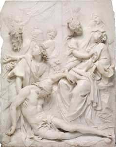 Die Jungfrau Maria ohnmächtig über dem toten Körper Christi am Fuße des Kreuzes, 1710 von Pierre Etienne Monnot