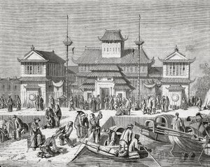 China, Shanghai, Zollhaus von Shanghai, Gravur von Pierre Eugene Grandsire