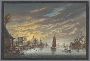 Ansicht des alten Jachthafens in Amsterdam, Blickrichtung Bollwerk Leeuwenburg oder Blauwhoofd