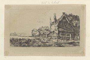 Landschaft mit dem Haus mit drei Schornsteinen