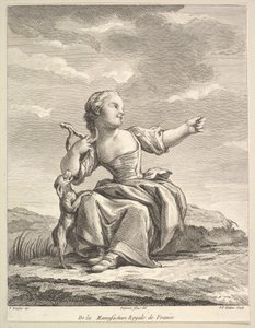 Kleines Mädchen spielt mit einem Hund, aus Deuxième Livre de Figures d