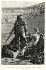 Der König trennt den Kopf des Löwen und des Stiers von den Schultern (Gravur)