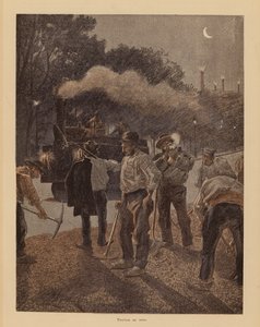 Straßenarbeiten in Paris bei Nacht