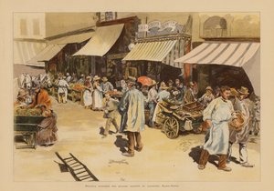 Die Markthändler der vier Jahreszeiten auf der Rue du Faubourg Saint-Denis, Paris von Pierre Georges Jeanniot