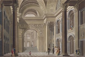 Vorhalle des Palais Academique in Gent, aus Choix des Monuments, Edifices et Maisons les plus remarquables du Royaume des Pays-Bas von Pierre Jacques Goetghebuer, graviert von L. Roelandt von Pierre Jacques Goetghebuer
