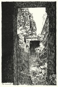 Im Bayon, Blick durch ein eingestürztes Dach (Gravur)