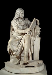 Der französische Maler Nicolas Poussin. Marmorskulptur von Pierre Julien