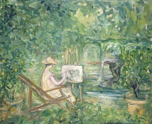 Frau malt in einer Landschaft, 1900-10