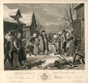 Ludwig XVI. verteilt Almosen an die armen Bauern im Winter 1788, ca. 1817 von Pierre Michel Adam