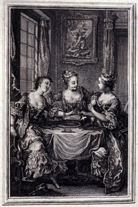 La Gageure des trois commeres - in „Tales et nouvelles en vers“ von Jean La Fontaine. 1776. Illustration von P.P. Choffard