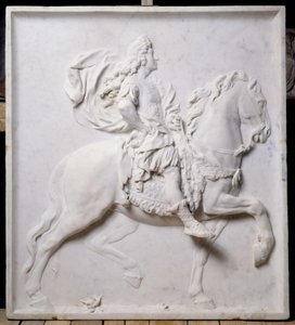 Flachrelief, das Ludwig XIV. (1638-1715) auf einem Pferd darstellt (Skulptur) von Pierre Puget