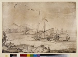 Schiffe im Hafen von Marseille - mit der Kartusche von Pierre Puget