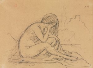 Studie eines weiblichen Aktes (recto), Studien von Draperien und Landschaft (verso), 1800er