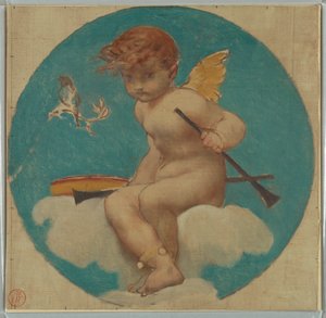 Studie für Rundel mit Putto, der Musikattributen hält