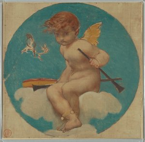 Studie für Rundel mit Putto, der Musikinstrumente hält