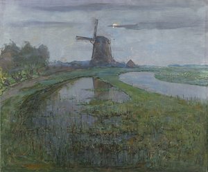 Oostzijdse Mühle am Fluss Gein bei Mondlicht