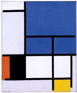 Komposition mit großer blauer Fläche, Rot, Schwarz, Gelb und Grau