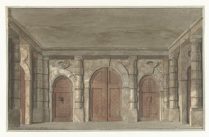 Entwurf für ein Bühnenbild eines Vorraums eines Gefängnisses (?) von Pieter Barbiers (I)