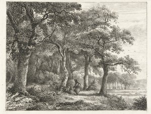 Waldlandschaft mit Mann mit Rucksack von Pieter Casper Christ