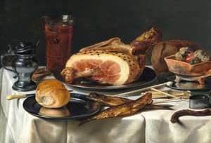 Stillleben mit Schinken von Pieter Claesz