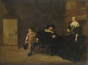 Porträt eines Mannes, einer Frau und eines Jungen in einem Raum, 1640