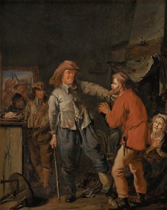 Soldaten brechen in die Hütte eines Bauern ein
