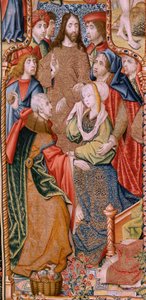 Flämischer Wandteppich. Serie Episoden aus dem Leben der Jungfrau Maria. Die Prophezeiungen erfüllen sich bei der Geburt Christi. Erster Wandteppich der Serie. Modelle zugeschrieben Jan von Roome (oder van Brussel).